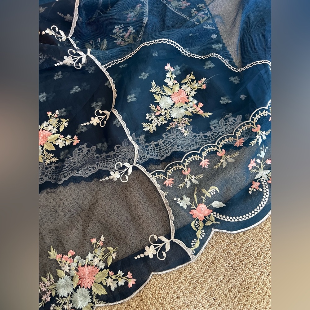 Embroidered Teal Blue Dress with Dupatta brand Saira Shakira India Pakistani - Picture 15 of 17